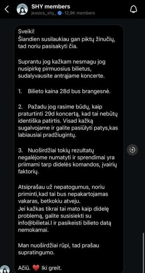  Socialiniuose tinkluose komentatoriai liejo savo apmaudą dėl antrojo Jessica Shy koncerto.