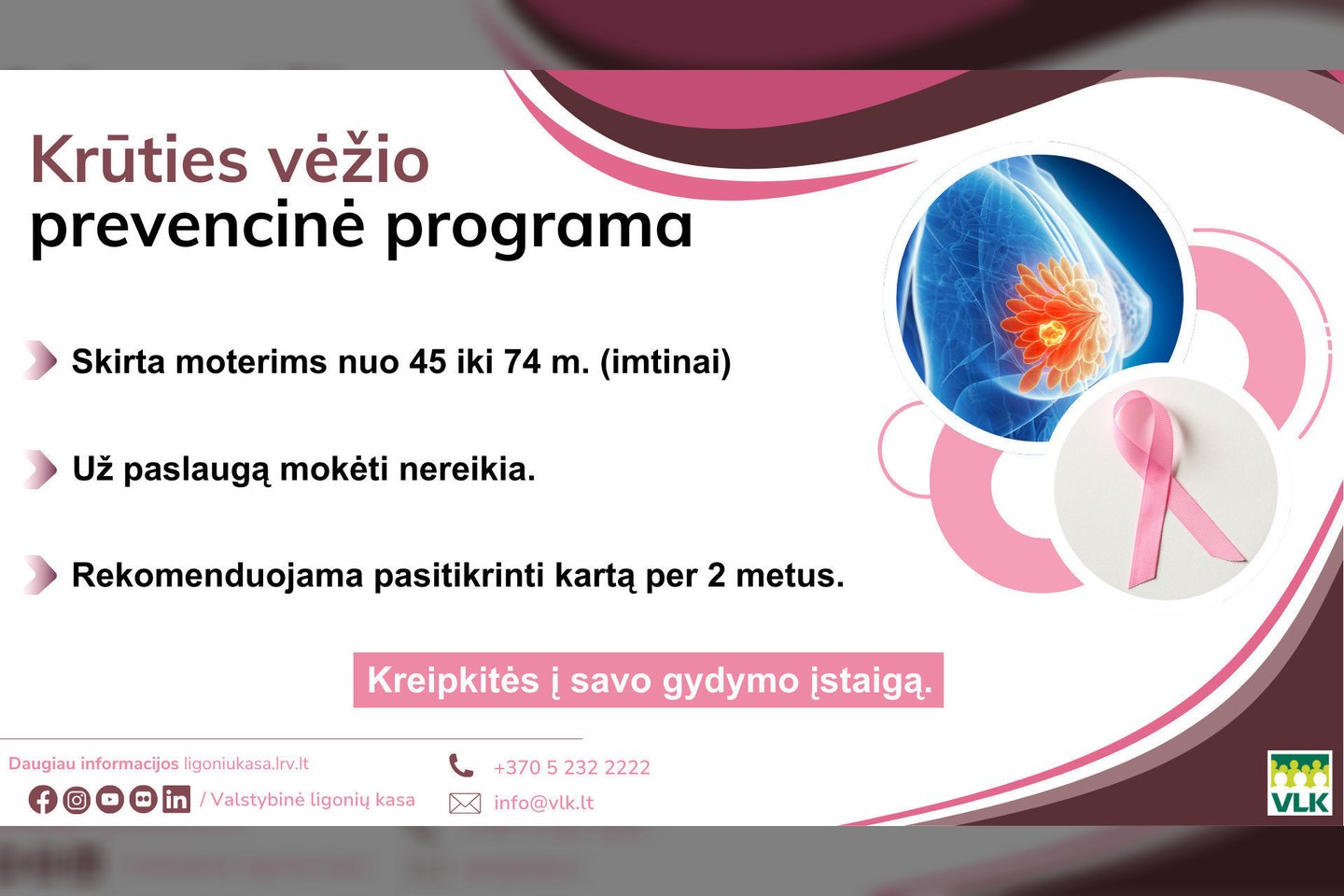 Krūties vėžio prevencinė programa<br>VLK infografikas