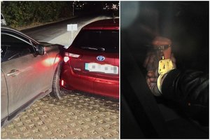Slapta policijos ir pasieniečių operacija Vilniuje: sulaikytas marokietis, jį vežusi moteris apdaužė VSAT automobilį
