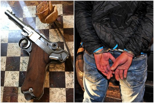 Marijampolės policija nuginklavo gatvėje besišlaisčiusį girtą vyrą – turėjo pistoletą ir 34 šovinius