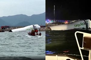 Nelaimė Honkonge: nuo kilimo ir tūpimo tako į jūrą nuslydo krovininis lėktuvas, žuvo du žmonės