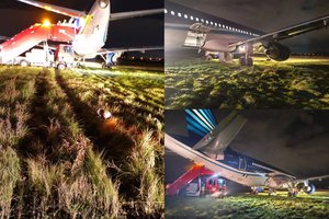 Sankt Peterburge leisdamasis avariniu būdu nuo tūpimo tako nučiuožė lėktuvas