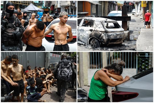 Ginklai, išrikiuoti vyrai ir verkiančios moterys: kadruose – vaizdai po kruviniausios Brazilijos policijos operacijos