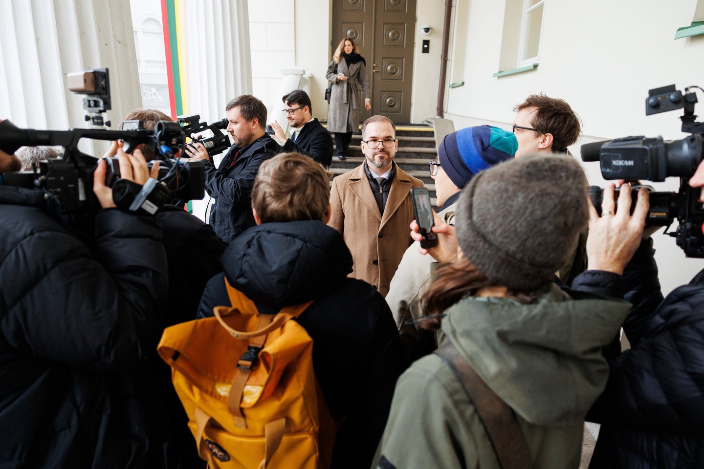Robertas Kaunas susitiko su protestuotojais.<br> T.Bauro nuotr.