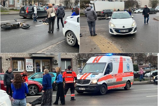 Vilniuje automobilis susidūrė su motociklu – po smūgio motociklininkas liko gulėti ant kelio