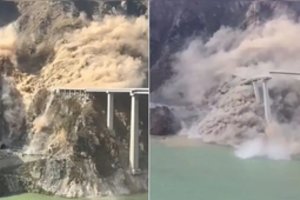 Kinijoje sugriuvo ką tik pastatytas tiltas: nuo kalno ritosi baisingos betono plokštės