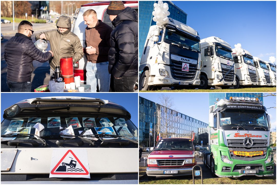 Vilniuje – „tylus protestas“ dėl Baltarusijoje įstrigusių vilkikų: užfiksavo, ką darė protestuotojai