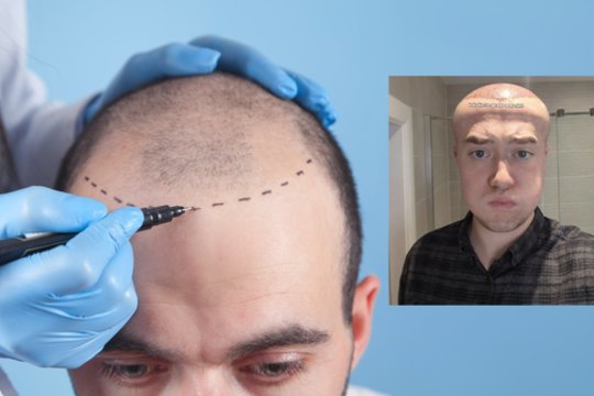 Po plaukų transplantacijos 26-erių britas tapo neatpažįstamu: kakta ištino dvigubai, akys vos atsimerkė