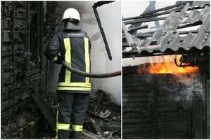 Kupiškio rajone per gaisrą ūkiniame pastate sudegė grūdai, šiaudai, žąsys