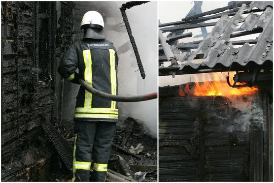 Kupiškio rajone per gaisrą ūkiniame pastate sudegė grūdai, šiaudai, žąsys