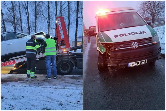 Vilniaus pakraštyje į avariją pakliuvo policijos pareigūnai – nukentėjo moteris ir du policininkai