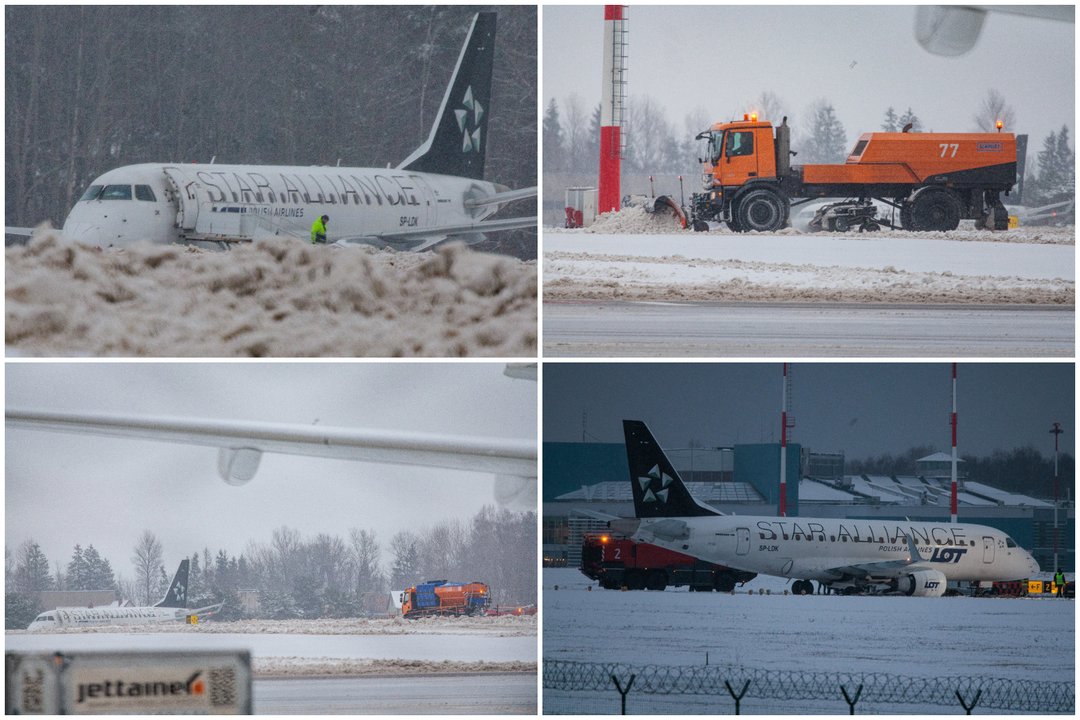 Vaizdai iš įvykio vietos, lėktuvui nuslydus nuo riedėjimo tako: pamatykite iš arti<br>Lrytas koliažas