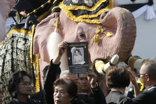 Mirusios buvusios Tailando karalienės garbei – dramblių paradas Bankoke