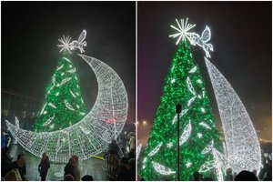 Radviliškio Kalėdų eglė sužibo žiemos tamsoje: pasigrožėkite lyg iš pasakos nužengusią karalienę