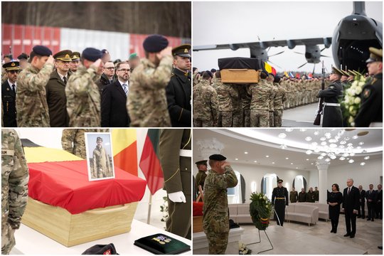 Lietuvoje žuvusiam Belgijos kariui – paskutinis „sudie“ Kauno oro uoste: užfiksavo iškilmingą ceremoniją