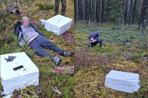 Pasieniečiai Šalčininkų r. miške sučiupo du vyrus, susirinkusius oro balionu atskridusias cigaretes