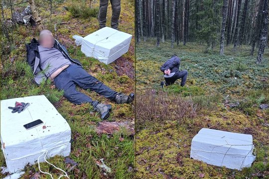 Pasieniečiai Šalčininkų r. miške sučiupo du vyrus, susirinkusius oro balionu atskridusias cigaretes