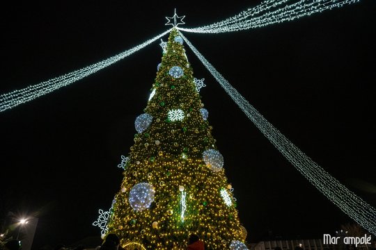 Kalėdų spalvomis sužibo ir Marijampolė: sutvisko tūkstančiai lempučių ir įspūdinga žaliaskarė