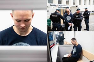 Merginų nužudymu įtariamas B. Mikutavičius atvežtas į teismą: savo kaltės neneigia