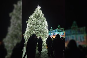 Rokiškyje nušvito stebuklinga Kalėdų eglė: miesto puošmena – lyg Ledo karalienė
