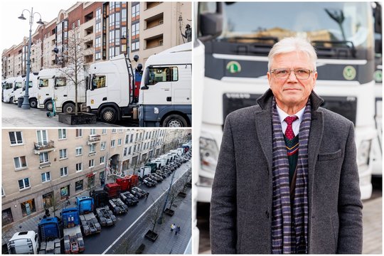 Gedimino prospekte – dar neregėta vilkikų kolona ir juodi balionai: „Tai yra gedulas“