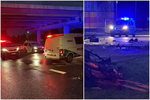 Vilniuje naktį į atitvarus sudužo „Toyota Prius“ – įtariama, kad vairuotojas galėjo būti apsvaigęs nuo narkotikų