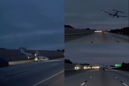 „Nukrito iš dangaus“: šokiruojančiame vaizdo įraše – avarinis lėktuvo nusileidimas greitkelyje