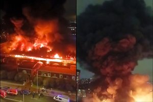 Rusijoje – milžiniškas gaisras: liepsnose skendo didelis Sankt Peterburgo turgus