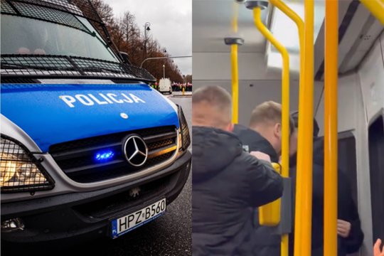 Šokiruojantis vaizdo įrašas: dėl kalbos prisikabinę du vyrai tramvajuje užpuolė ukrainiečių porą