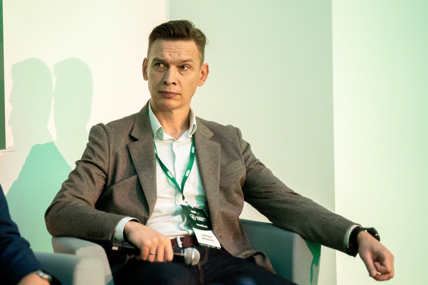 Gynybos resursų agentūros prie Krašto apsaugos ministerijos (KAM) Gynybos pramonės politikos ir inovacijų departamento direktorius Laurynas Mockaitis.<br>G.Bitvinsko nuotr.