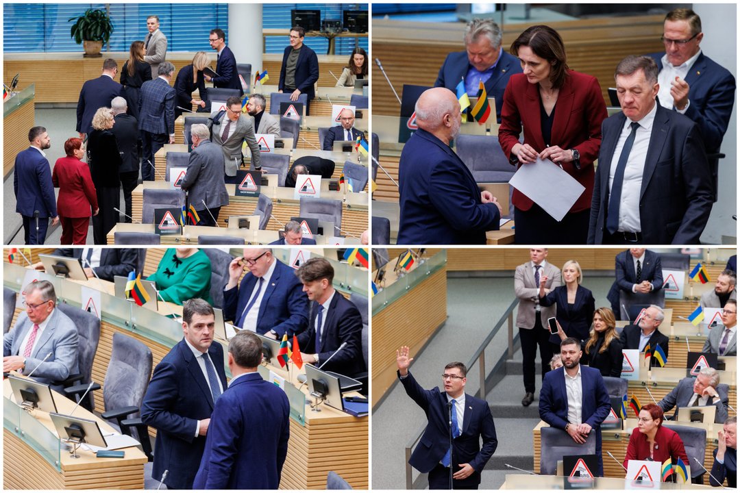 Iš darbotvarkės neišbraukus LRT įstatymo pataisų, opozicija paliko plenarinių posėdžių salę<br>Lrytas koliažas