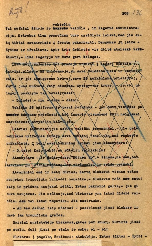 „Dievų miško“ mašinraštis.