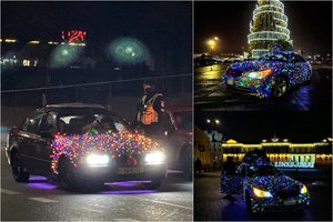 Grožis akims, bet nuostolis piniginei: girliandomis papuošti automobiliai nepraslysta ir pro pareigūnų akiratį