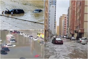 Rekordinės liūtys skandina turtinguosius JAE: dešimtys skrydžių atšaukta, gatvės virto upėmis