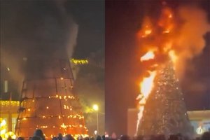 Sudegė akimirksniu: Sakartvele liepsnose paskendo pagrindinė miesto Kalėdų eglutė