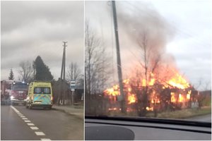 Anykščių rajone sudegė namas, stiprus vėjas ugniagesiams kėlė rūpesčių