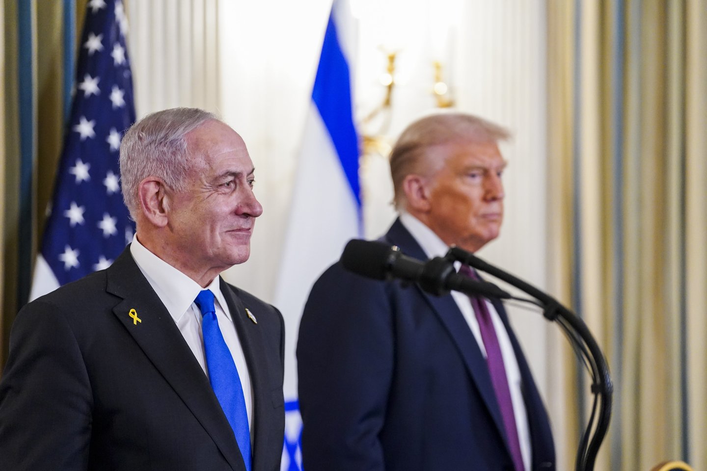 D.Trumpo ir B.Netanyahu spaudos konferencija.<br>EPA-ELTA nuotr.