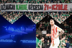 Rungtynėse prieš „Crvena zvezda“ – „Žalgirio“ palaikymas Ukrainai ir be gailesčio nušvilptas D. Motiejūnas