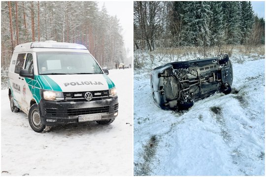 Nesuvaldytas automobilis Varėnos r. nuslydo tiesiai į vilkiką – vienas žmogus ligoninėje