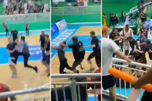 Šokiruojantys vaizdai Brazilijoje: po krepšinio rungtynių masiškai užsipultas teisėjas