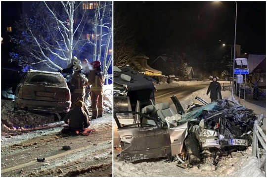 Baisi avarija Telšiuose: po susidūrimo su sunkvežimiu iš BMW nieko neliko, yra nukentėjusių