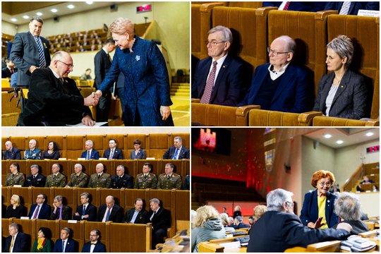 Iškilmingame minėjime Seime – D. Grybauskaitė, N. Oželytė, Č. Juršėnas, G. Nausėda: užfiksavo gausų garbingų svečių būrį