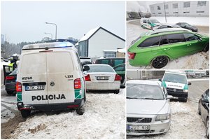 Nufilmuota, kaip per gaudynes Vilniuje nuo policijos sprukęs girtas vairuotojas apdaužė dvi stovinčias mašinas