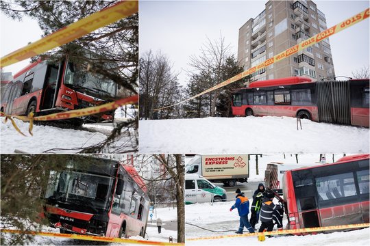 Vilniuje maršrutinis autobusas nuvažiavo nuo kelio, kirto šaligatvį ir įsirėmė į medį