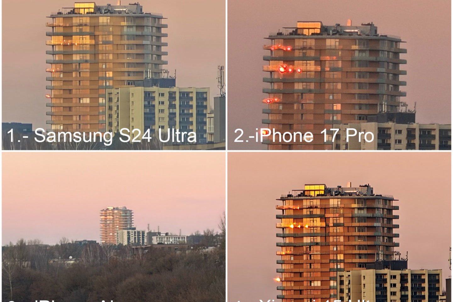 „Samsung S24 Ultra“, „iPhone 17 Pro“, „iPhone 17 Air“ ir „Xiaomi 15 Ultra“ fototestas.<br> A. Rutkausko nuotr.