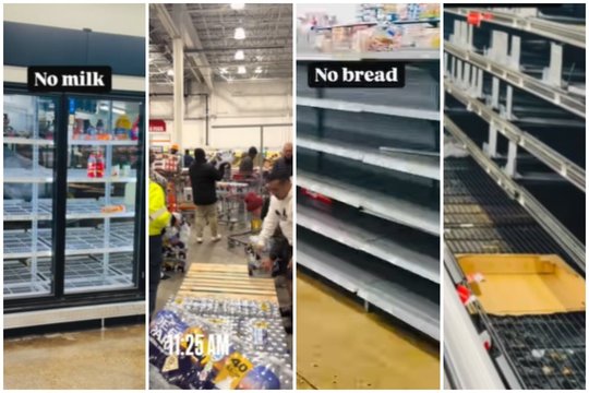 Jokios duonos, pieno ir kito maisto: dėl grėsmingos audros JAV parduotuvių lentynos – tarsi iššluotos