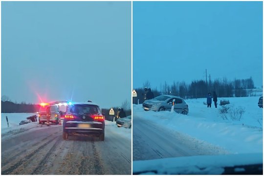 Klaipėdos ir Kėdainių rajonuose ankstų antradienio rytą nuo kelio nuskriejo keli automobiliai