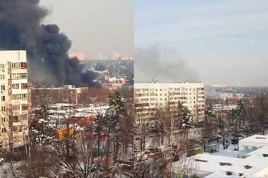 Milžiniškas gaisras netoli Maskvos: užsiliepsnojo neteisėti nakvynės namai, yra žuvusiųjų