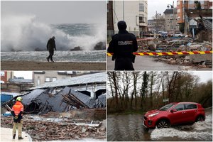 Ispanijai ir Portugalijai – galingos stichijos išbandymas: vėjas apgriovė net pastatą, tvino gatvės