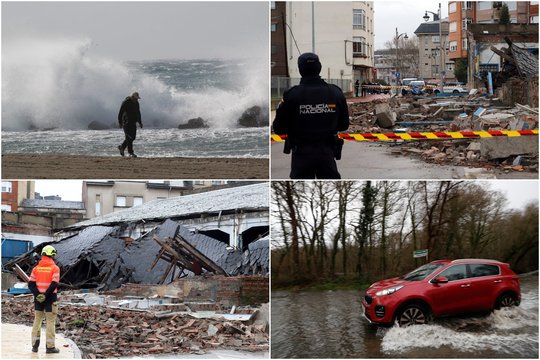 Ispanijai ir Portugalijai – galingos stichijos išbandymas: vėjas apgriovė net pastatą, tvino gatvės